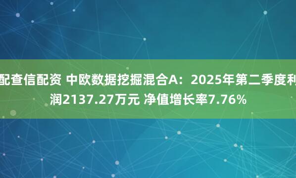 配查信配资 中欧数据挖掘混合A：2025年第二季度利润2137.27万元 净值增长率7.76%